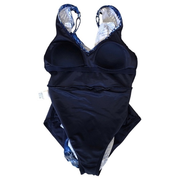 NEW - LANDS’ END Blue & White Crossover V-Neck One Piece Tank Swim Dress Size 6 - Picture 6 of 8